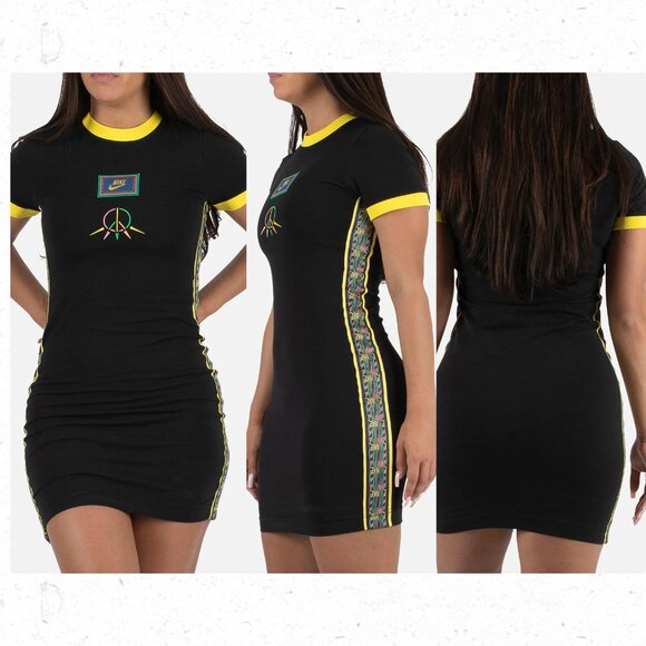 Nike NSW Essential Peace Dress S Crew Neck Bodycon Urban Streetwear Trap Retro - Picture 1 of 14